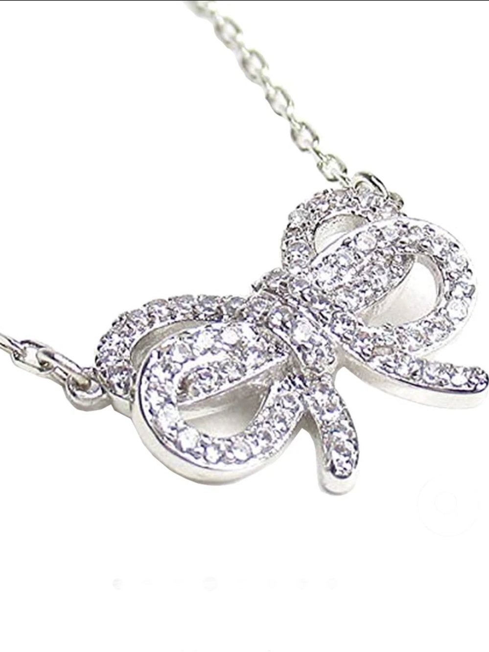 New Kate Spade Bow Meets Girl Pave Short Mini Pendant Necklace Silver with & box - Picture 5 of 14